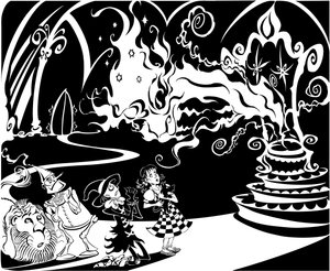 The Wonderful Wizard of Oz: The Great Oz, speaking to Dorothy, the Scarecrow, the Tin Man, the Lion and Toto by Neale Osborne
